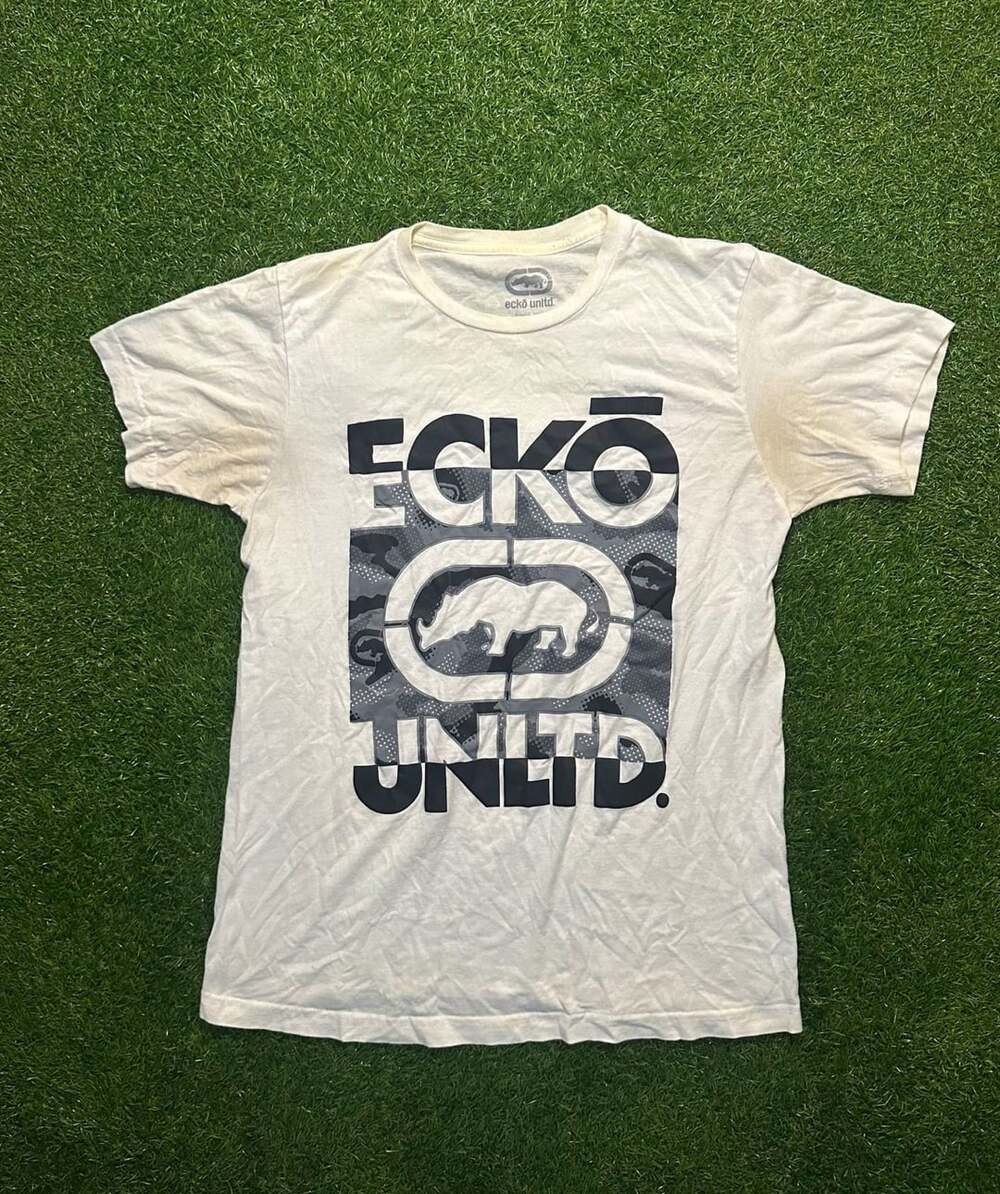 Ecko Unltd Graphic T-Shirt Size S White Camo Rhino Logo Tee